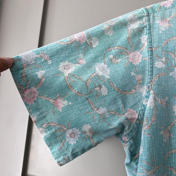 Reyn Spooner Shirt Mens Medium Blue Pink Floral Hawaiian Button Up Short Sleeve - Picture 5 of 13
